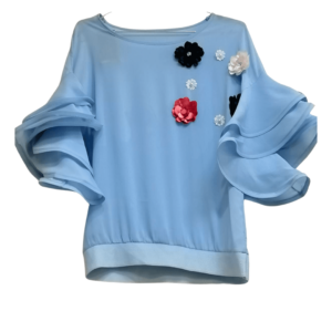 Top With 3D Flowers & Frill Sleeves
