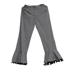 Checkered Bell Bottom Pants With Pom Poms