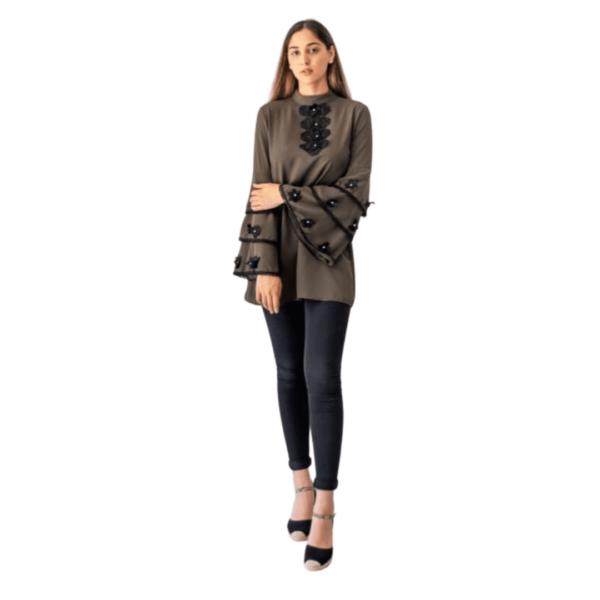 Shirt With 3D Flowers On Bell Sleeves - Image 2