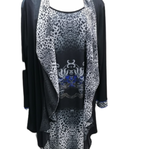 2Pc Dress with Coat Animal Print With Stones