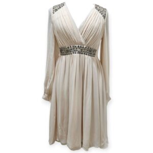 Cream Chiffon Stud & Stone Detail Dress