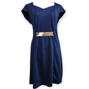 Navy Blue Dress with Gold Plated Waistline