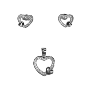 RL451 Heart Sterling Silver CZ Earrings & Pendant