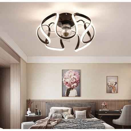 Modern Black Cage Ceiling Fan LED Light With Remote Control - Image 3