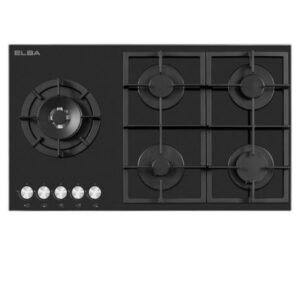 Elba 90cm Black 5 Burner Gas On Glass Hob - TRI-6465 - HH-ELB-TRI-6465