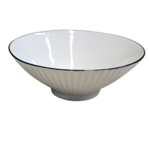 Bowl 8" Wht Embosd Deap / Black Rim