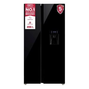 Defy 91cm | 496lt Side by Side Fridge Black Glass Door DFF456