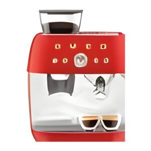 Smeg Manual Espresso Coffee Machine, Glossy Red (built-in grinder, steam wand, 15-bar) EGF03RDEU